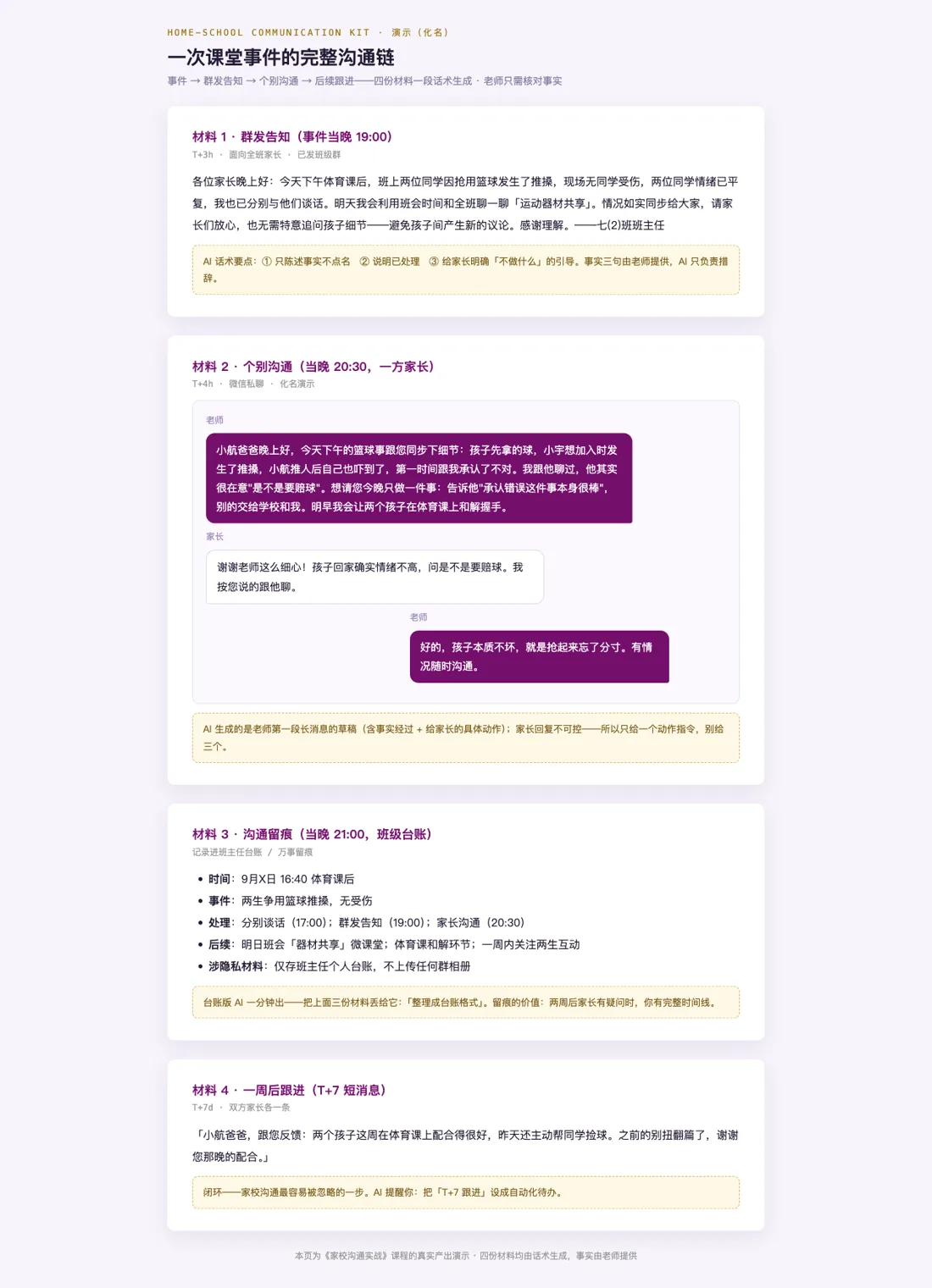 完整沟通链：告知/私聊/台账/跟进